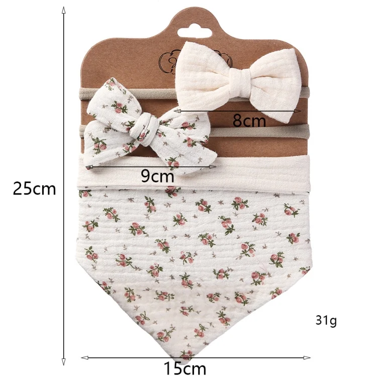 TBD06043111_B2.webp 3 In 1 Baby Drooling Towel Cotton Printed Double Sided Triangle Towel Headband Set Waterproof Bibs - Image 3