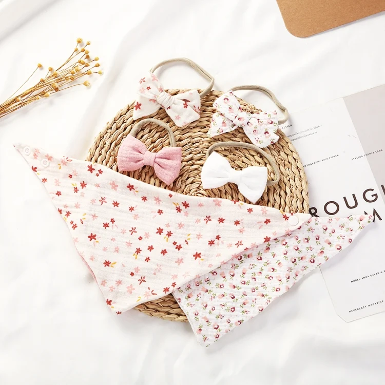 TBD06043111_B4.webp 3 In 1 Baby Drooling Towel Cotton Printed Double Sided Triangle Towel Headband Set Waterproof Bibs - Image 5