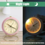 Round Metal Clock Silent Children Electronic Alarm Clock with Light - Image 4