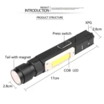 XPG+COB Red White Light USB Rechargeable Folding Strong Light Flashlight - Image 4