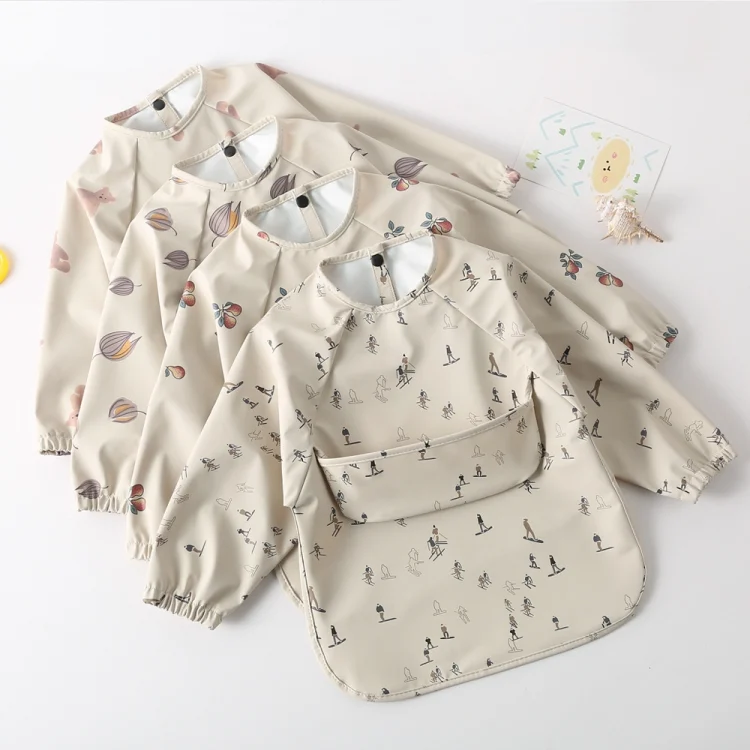 TBD06043537_B2.webp Long Sleeved Baby Soft PU Bib Waterproof Washable Easy Clean Smock With Pocket - Image 3