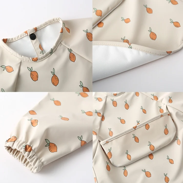 TBD06043537_B5.webp Long Sleeved Baby Soft PU Bib Waterproof Washable Easy Clean Smock With Pocket - Image 6