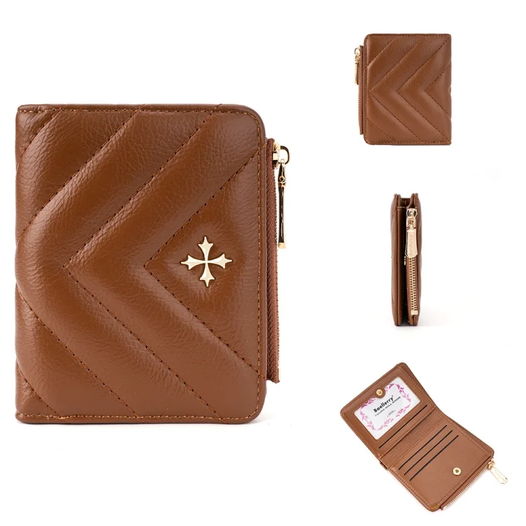 Baellerry N2401 PU Leather Short Wallet with Multiple Card Slots Cross Flower Zipper Coin Purse