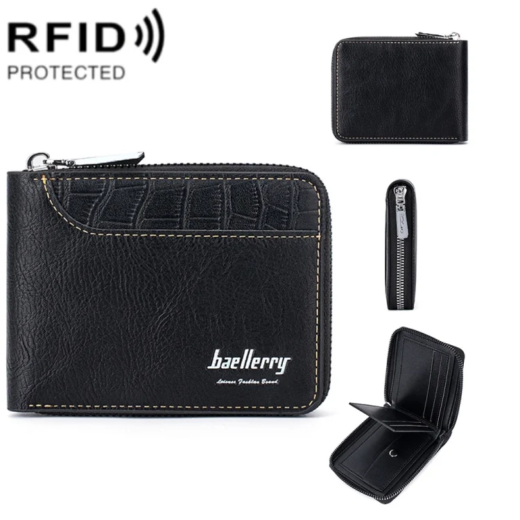 Baellerry D5101 RFID Anti-theft Spliced Short Wallet Retro Multi-card Zipper Coin Purse