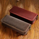 Retro Crazy Horse Leather Square Pencil Case Genuine Leather Zipper Pen box - Image 3