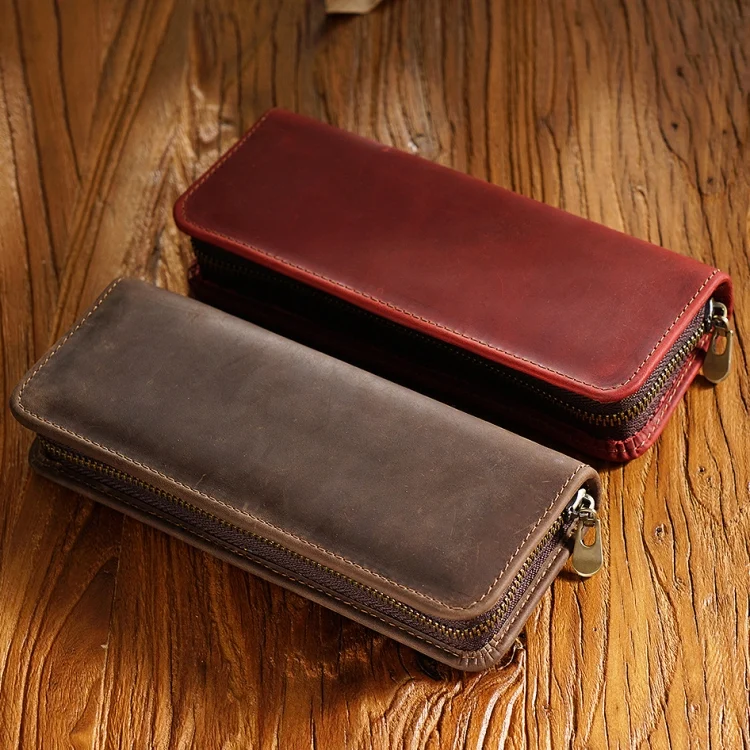 TBD06043600_B2.webp Retro Crazy Horse Leather Square Pencil Case Genuine Leather Zipper Pen box - Image 3