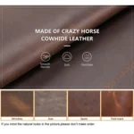 Retro Crazy Horse Leather Square Pencil Case Genuine Leather Zipper Pen box - Image 7