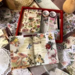 265 In 1 Retro Floral Scrapbook Set Includes A6 Notebook + Stickers + Tape + Stamps + Scrapbook Paper - Image 2