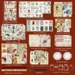 265 In 1 Retro Floral Scrapbook Set Includes A6 Notebook + Stickers + Tape + Stamps + Scrapbook Paper - Image 3
