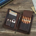 CONTACTS FAMILY CF5009 Genuine Leather Multifunctional Travel Convenient Cigar Box with Wrist Strap - Image 2