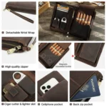 CONTACTS FAMILY CF5009 Genuine Leather Multifunctional Travel Convenient Cigar Box with Wrist Strap - Image 6