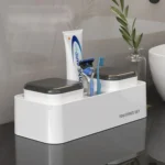Hotel Toothbrush Rack With Double Cup Desktop Wall Mounted Toothpaste Holder - Image 2