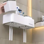 Hotel Toothbrush Rack With Double Cup Desktop Wall Mounted Toothpaste Holder - Image 7