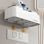 Hotel Toothbrush Rack With Double Cup Desktop Wall Mounted Toothpaste Holder - Image 9