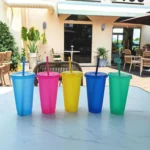 Summer Glitter Water Cup Plastic Ice Cold Drink Bottle with Straw - Image 2