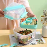 Microwaveable Double Layer Salad Container Picnic Lunch Box with Fork Spoon - Image 6
