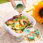 Microwaveable Double Layer Salad Container Picnic Lunch Box with Fork Spoon - Image 7