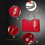 Large capacity PU Leather Diamond Pattern Ladies Handbag with Hanging Ornaments - Image 7