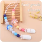 Baby Anti-drop Chain Pacifier Clips Silicone Rainbow Beads Dummy Holder Nipple Clip - Image 2