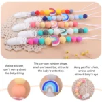 Baby Anti-drop Chain Pacifier Clips Silicone Rainbow Beads Dummy Holder Nipple Clip - Image 4