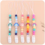 Baby Anti-drop Chain Pacifier Clips Silicone Rainbow Beads Dummy Holder Nipple Clip - Image 6
