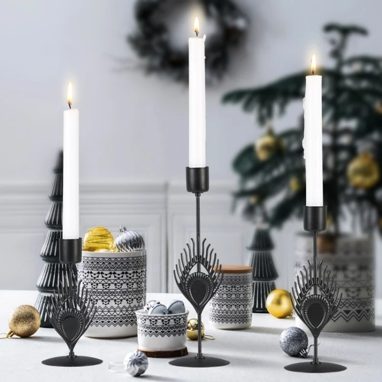 TBD06044663_B1.webp 3 In 1 Black Feather Candlestick Wedding Decoration Romantic Candlelight Home Ornaments - Image 2