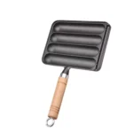 Cast Iron Grill Pan 4-Grid Non-Stick Sausage Grill Pan With Wood Handle