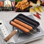Cast Iron Grill Pan 4-Grid Non-Stick Sausage Grill Pan With Wood Handle - Image 2