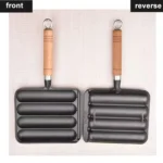 Cast Iron Grill Pan 4-Grid Non-Stick Sausage Grill Pan With Wood Handle - Image 5