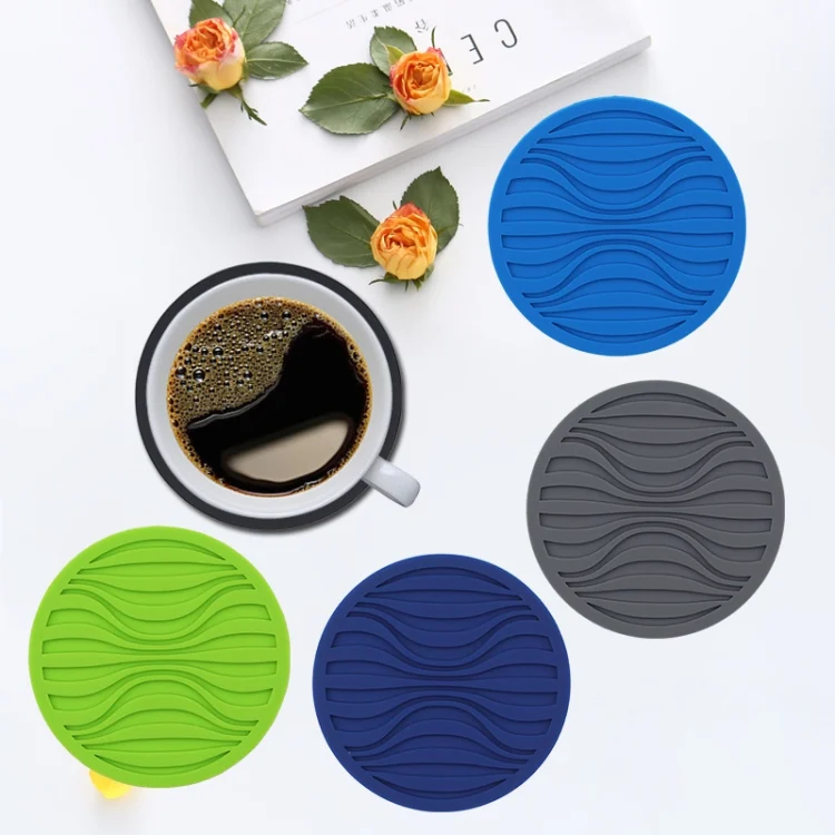 TBD06044906_B1.webp 10x0.5cm Round Silicone Coaster Non-Slip Wave Mug Heat Insulation Cushion Drainage Coffee And Tea Coaster - Image 2