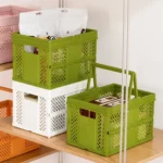 Stacking Folding Storage Baskets Home Kitchen Storage Bin Organizer With Handle - Image 7