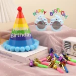 2pcs Party Glasses Children Hats Headwear Birthday Photo Decorations, Random Pattern Delivery - Image 3