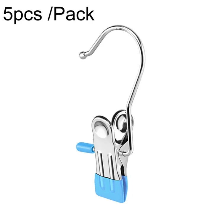 TBD0604499601A.webp 5pcs /Pack Stainless Steel Flat Clip With Hook Anti-Scratch Catch Laundry Drying Holder - Image 1