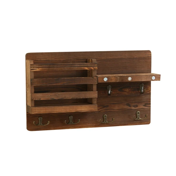 TBD0604504201.webp Solid Wood Wall-Mounted Retro Storage Rack Shelf Entryway Mail And Key Holder - Image 1
