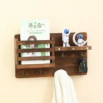 Solid Wood Wall-Mounted Retro Storage Rack Shelf Entryway Mail And Key Holder - Image 4