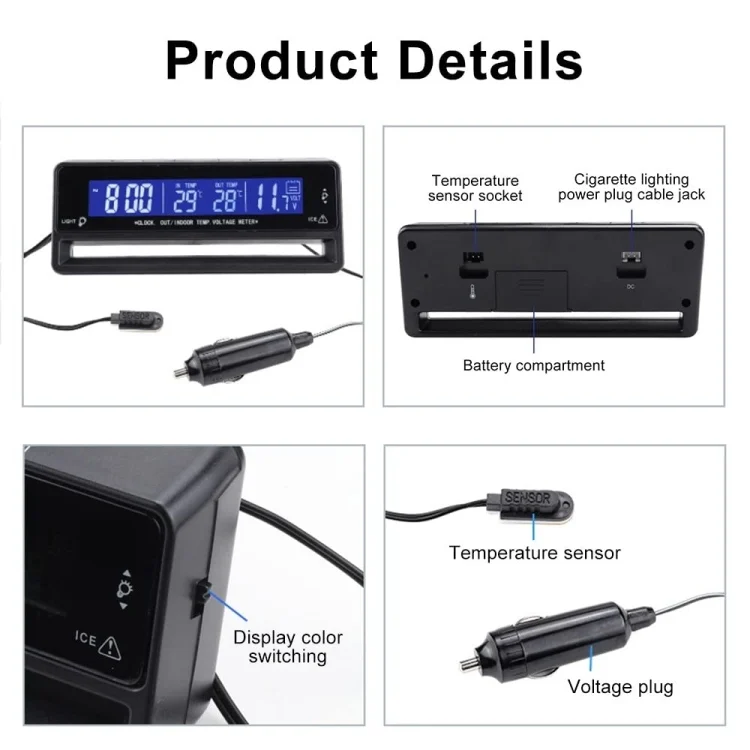 TBD06045308_B2.webp Car Digital Display Clock Luminous Electronic Thermometer Voltmeter - Image 3