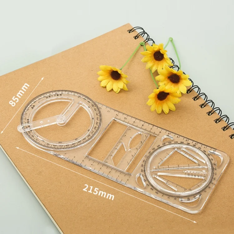 TBD06045385_B1.webp 2pcs Multifunctional Drawing Ruler Function Drawing Protractor Geometric Ruler - Image 2