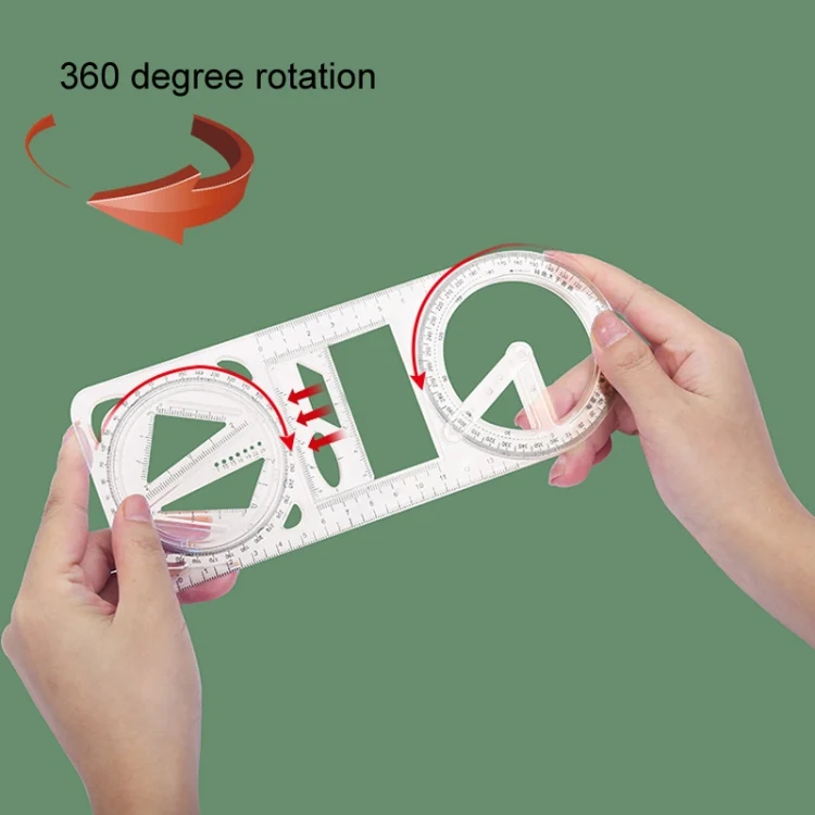 TBD06045385_B3.webp 2pcs Multifunctional Drawing Ruler Function Drawing Protractor Geometric Ruler - Image 4