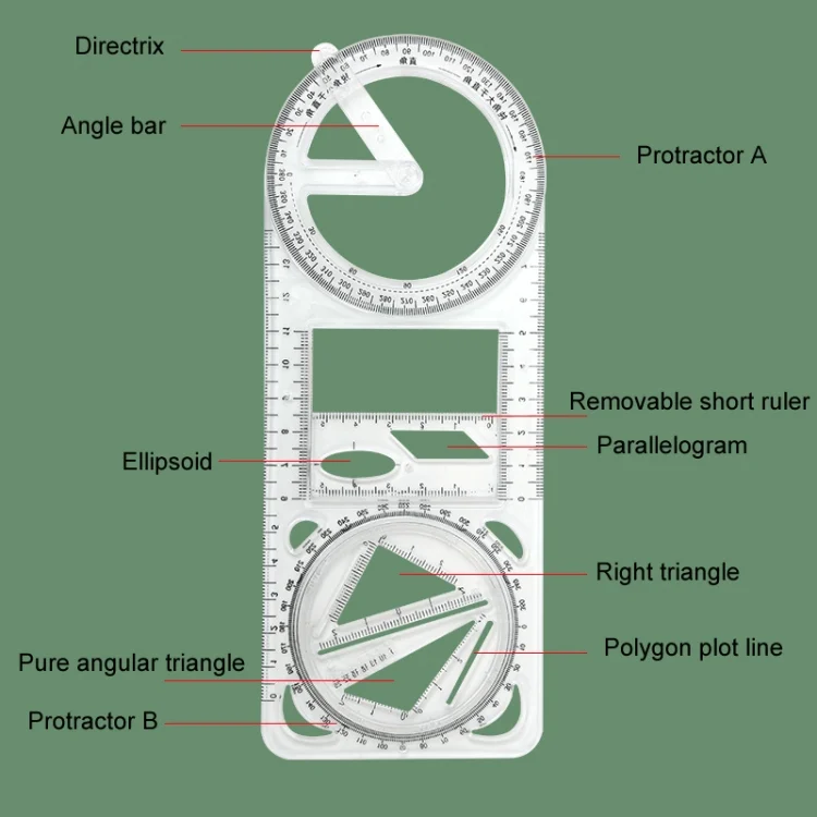 TBD06045385_B5.webp 2pcs Multifunctional Drawing Ruler Function Drawing Protractor Geometric Ruler - Image 6