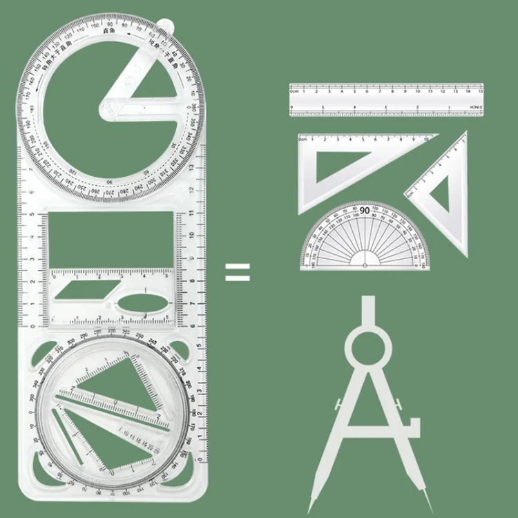 TBD06045385_B6.webp 2pcs Multifunctional Drawing Ruler Function Drawing Protractor Geometric Ruler - Image 7