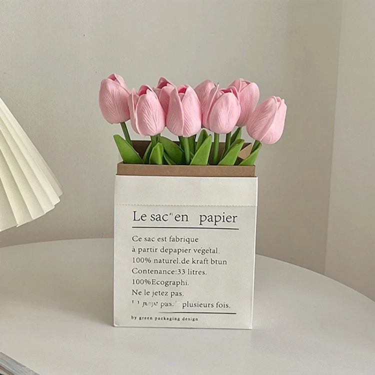 10 In 1 Tulip Bouquet With Paper Bag Home Decoration Simulation Flowers Paper Bag Floral Set Arrangement