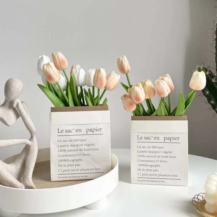 TBD06045769_B1.webp 10 In 1 Tulip Bouquet With Paper Bag Home Decoration Simulation Flowers Paper Bag Floral Set Arrangement - Image 2