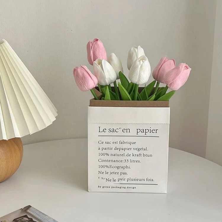 TBD06045769_B4.webp 10 In 1 Tulip Bouquet With Paper Bag Home Decoration Simulation Flowers Paper Bag Floral Set Arrangement - Image 5