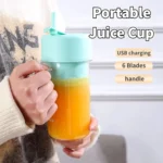 420ml 6 Blades Straw Juice Cup USB Charging Portable Fruit Juicer Smoothie Maker - Image 3