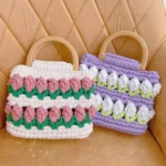 Homemade Tulip Hand Knitting Bag Cloth Strip Line DIY Material Kit With Pearl Shoulder Strap - Image 2