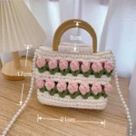 Homemade Tulip Hand Knitting Bag Cloth Strip Line DIY Material Kit With Pearl Shoulder Strap - Image 7