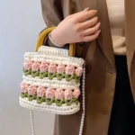 Homemade Tulip Hand Knitting Bag Cloth Strip Line DIY Material Kit With Pearl Shoulder Strap - Image 8