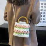 Homemade Tulip Hand Knitting Bag Cloth Strip Line DIY Material Kit With Pearl Shoulder Strap - Image 9