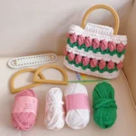 Homemade Tulip Hand Knitting Bag Cloth Strip Line DIY Material Kit With Pearl Shoulder Strap - Image 10