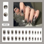 24pcs /Box Press On Nails Dark Star and Moon Series False Nails Mid-Length Ballet Nails - Image 3